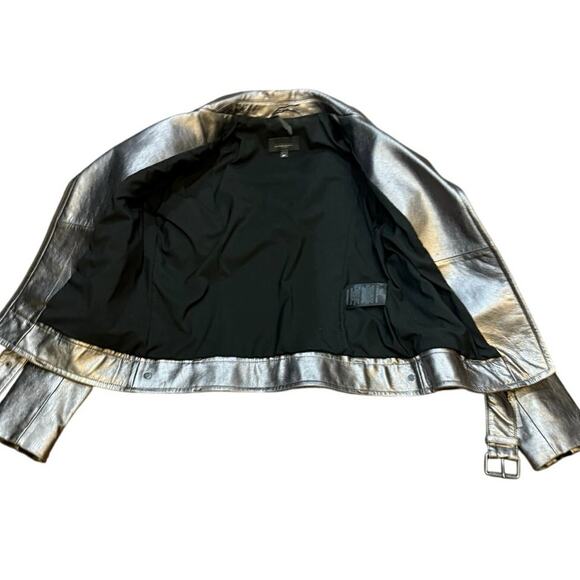 Mackage x Aritzia Metallic Gray Lamb Leather Moto Biker Jacket Small Chic Edgy - Picture 5 of 16